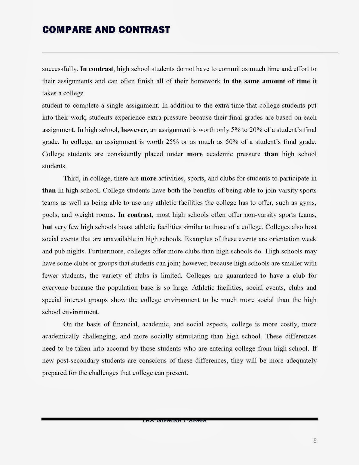5 paragraph compare contrast essay format